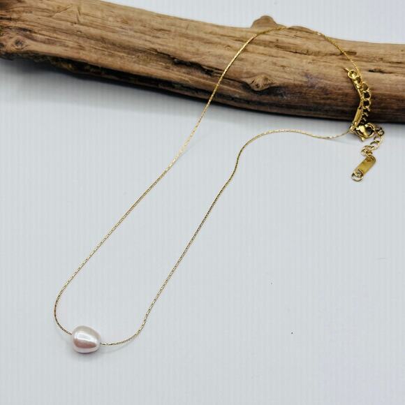 18K Natural Pearl Gold Necklace-Non Tarnish - Picture 1 of 8